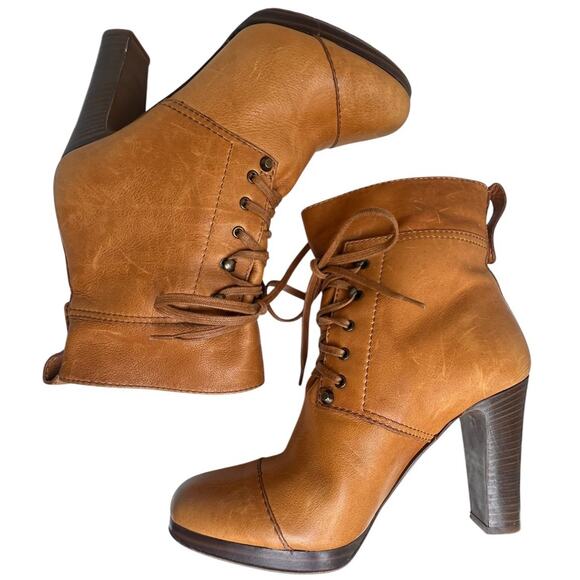 Vtg J Crew Leather LaceUp Heeled Ankle Booties Women Sz 7.5 Italian Made Granny - Picture 3 of 16